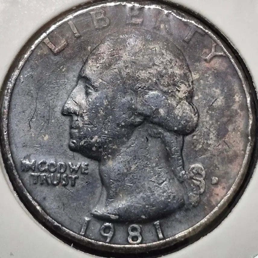 [BUNJANG] 1981 D Washington Quarter Dollar Coin - Black Two-Tone Die Error / 1981년 D워싱턴 쿼터 달러. 블랙. 투톤 다이 뭉개짐 에러. 주화