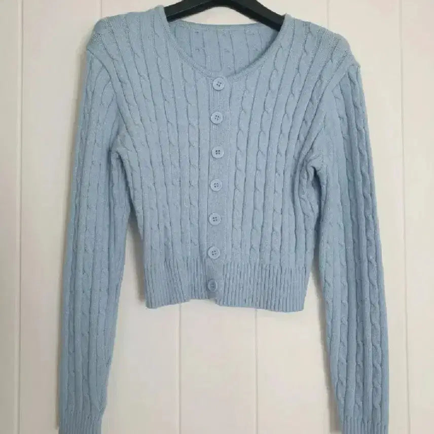 [BUNJANG] Sky Blue Cable Knit Cardigan / (새상품)하늘색 케이블가디건  꽈배기가디건