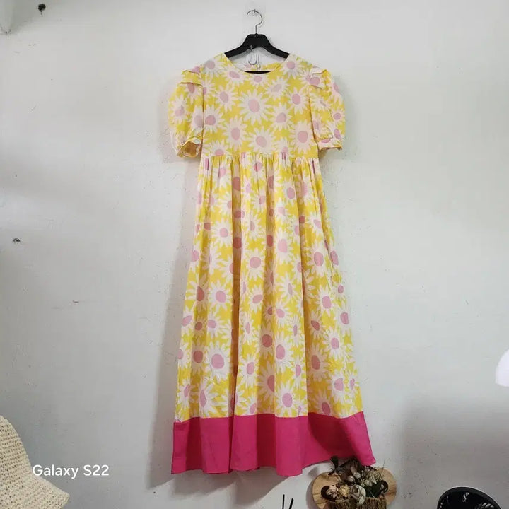 [BUNJANG] Flower Pattern Dress Yellow Pink / 플라워 패턴 원피스 옐로우 핑크