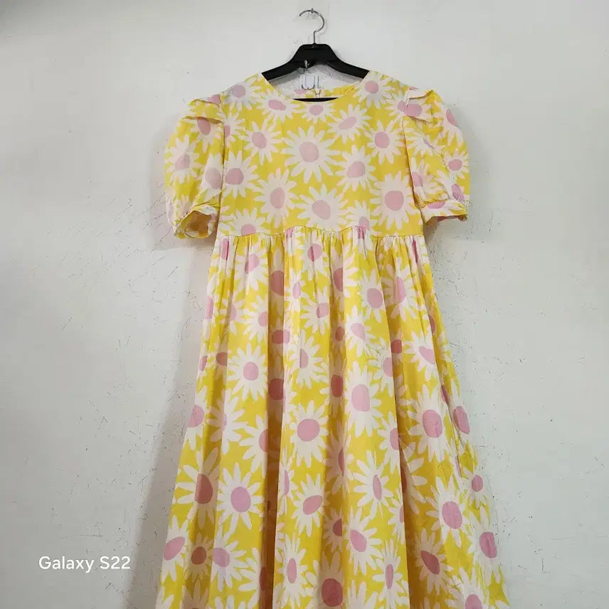 [BUNJANG] Flower Pattern Dress Yellow Pink / 플라워 패턴 원피스 옐로우 핑크