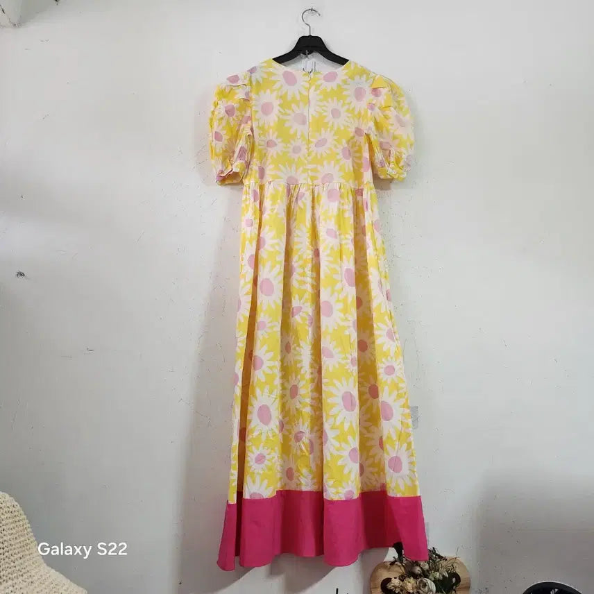 [BUNJANG] Flower Pattern Dress Yellow Pink / 플라워 패턴 원피스 옐로우 핑크