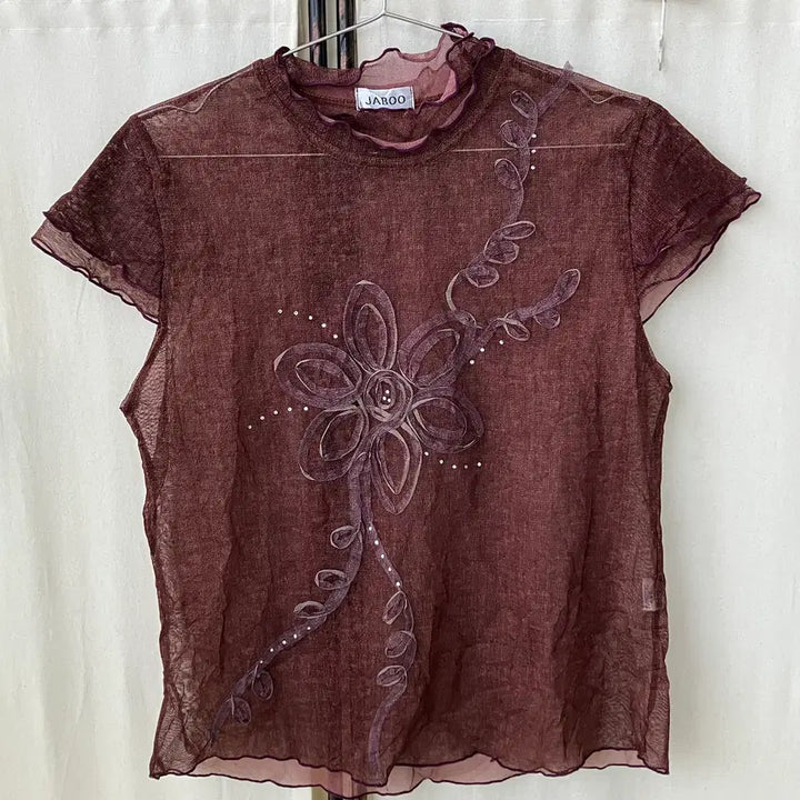 [BUNJANG] Oriental See-through Flower Shirring Blouse 1311 / 오리엔탈 시스루 플라워 셔링 블라우스 1311 모리걸 일본빈티지