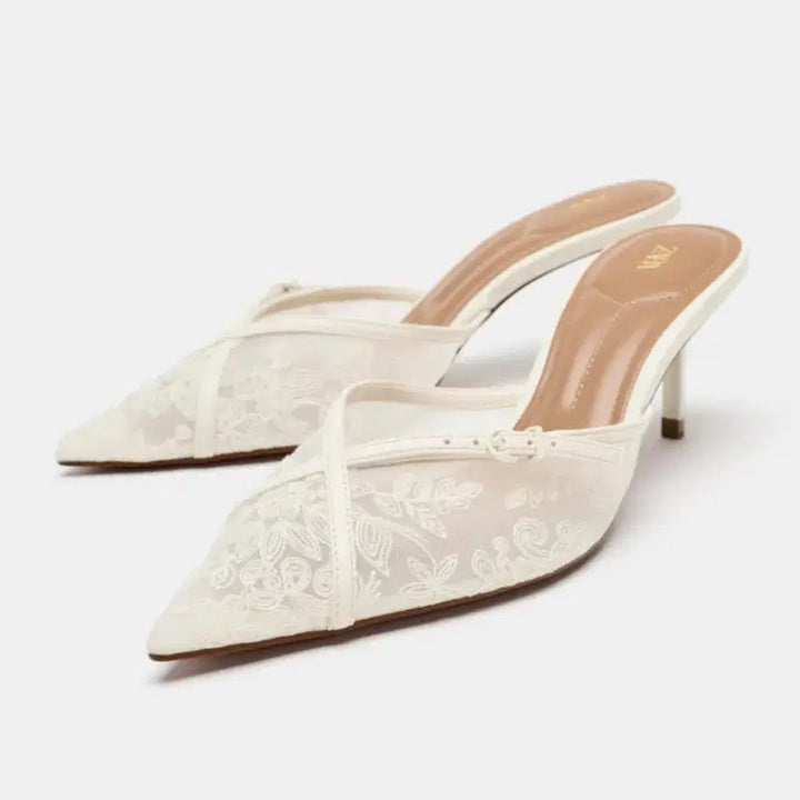 [SOLD OUT] [택있는새제품] 단종상품 ZARA 자라 자수 메쉬 뮬힐 7.5cm