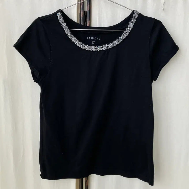 [BUNJANG] Cubic Bead Detail Short Sleeve Top - Mori Girl Japanese Vintage / 큐빅 비즈 디테일 반팔 1308 모리걸 일본빈티지