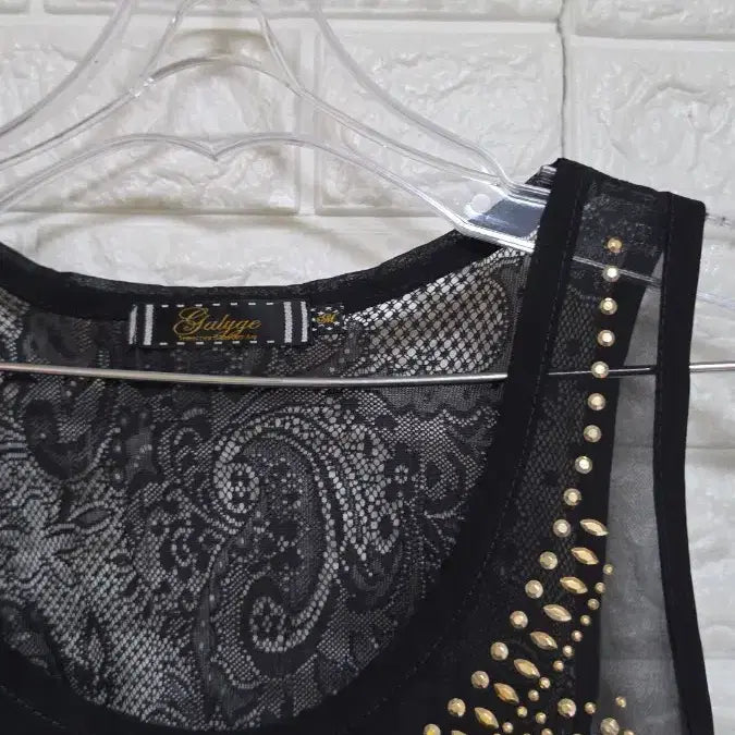 [BUNJANG] Black See-Through Lace Trim Vest (M) / 블랙 시스루 레이스 장식 조끼민소매M