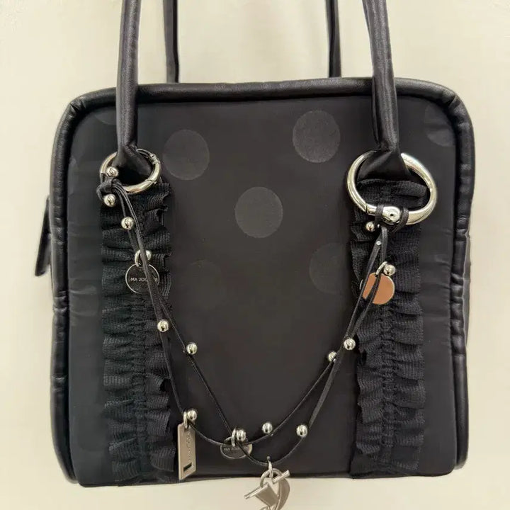 [BUNJANG] Yeomim Black Dot Pattern Mini Box Bag with Keyring / 여밈 블랙 도트 패턴의 미니 박스백 + 키링
