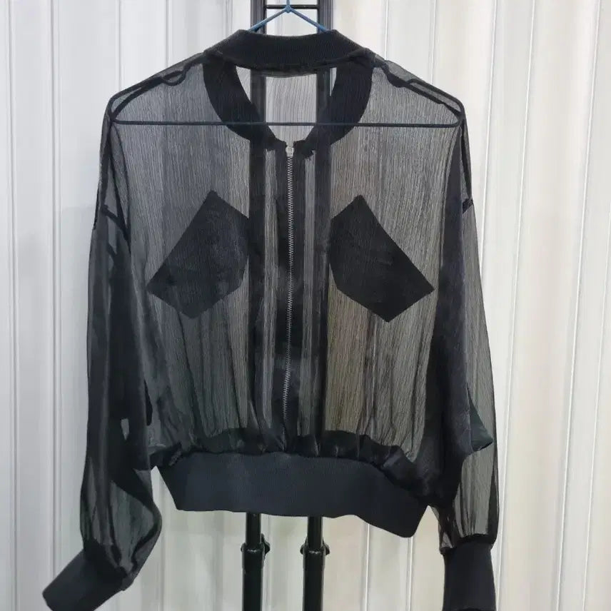 [BUNJANG] Black See-Through Zip-Up Jacket / 블랙 시스루 집업 재킷