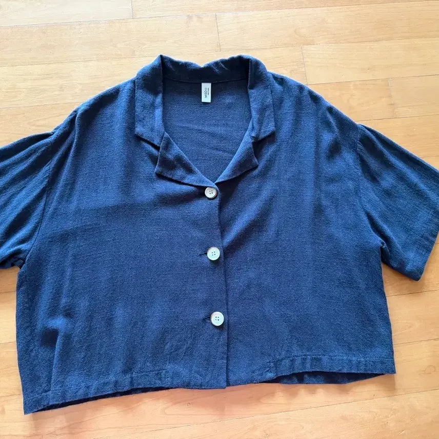 [BUNJANG] Linen Short-Sleeve Shirt Navy / 리넨 네이비 반팔 셔츠