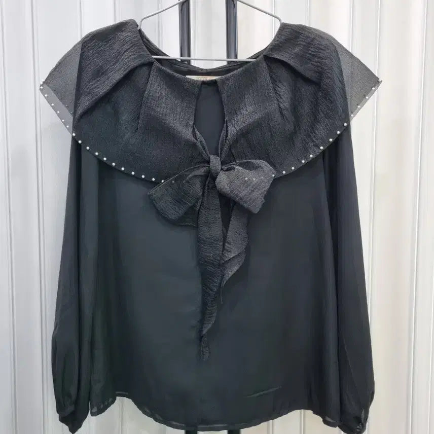 [BUNJANG] Black Chiffon Ribbon Blouse / 블랙 쉬폰 리본 블라우스