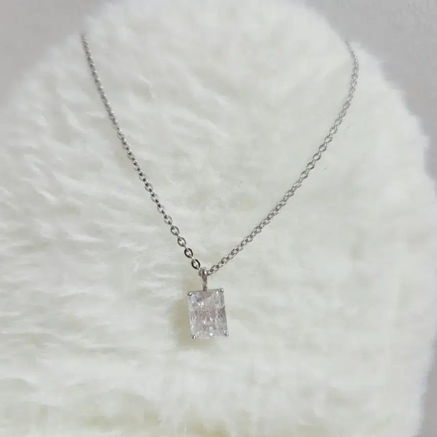 [BUNJANG] 14K White Gold Square Pendant Necklace 50cm 4.59g / 14k 화이트골드 사각 목걸이 50cm 4.59g