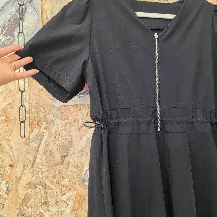 [BUNJANG] Colorblock Long Dress with Waist String / 바스락 허리스트링 배색 롱 원피스 F