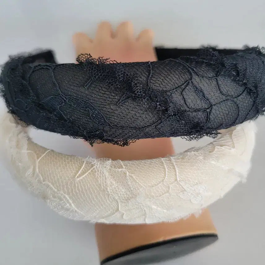 [BUNJANG] Lace Headband - Beige/Black / 레이스 머리띠 베이지/블랙