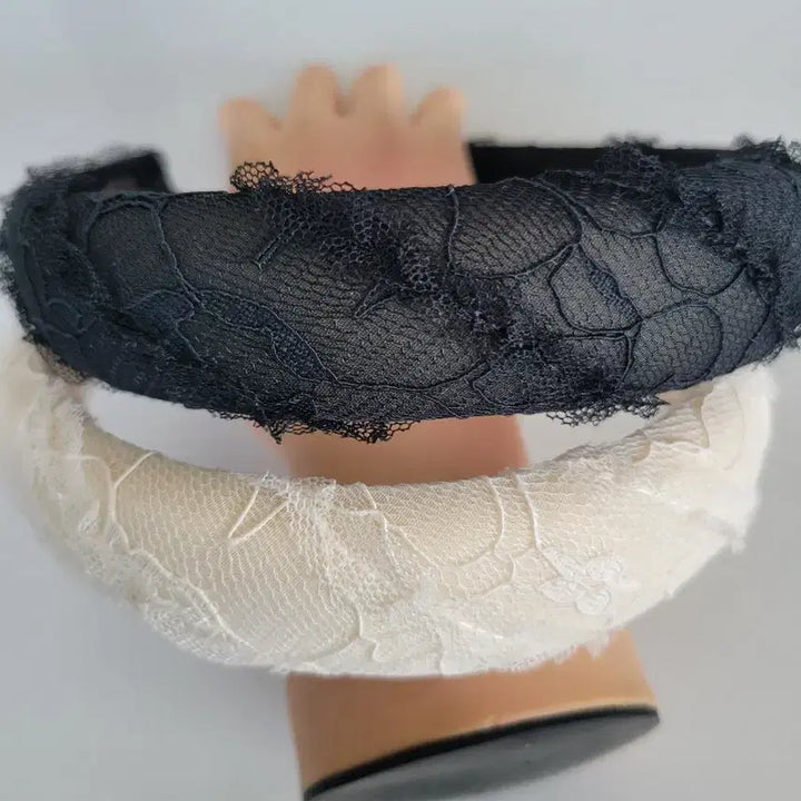 [BUNJANG] Lace Headband - Beige/Black / 레이스 머리띠 베이지/블랙