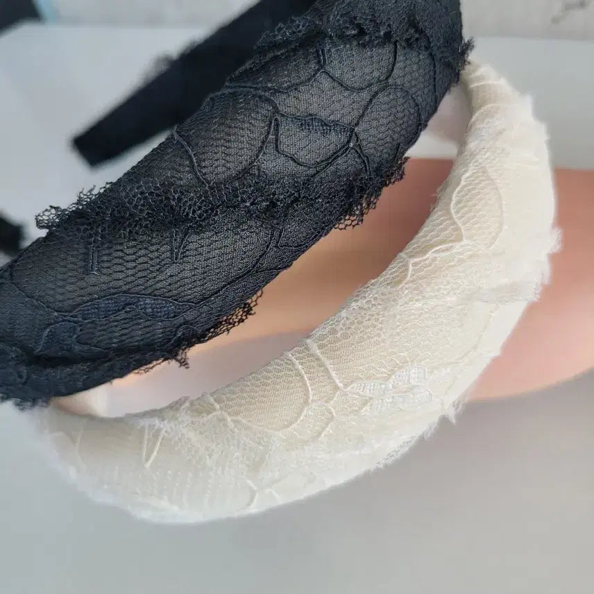 [BUNJANG] Lace Headband - Beige/Black / 레이스 머리띠 베이지/블랙