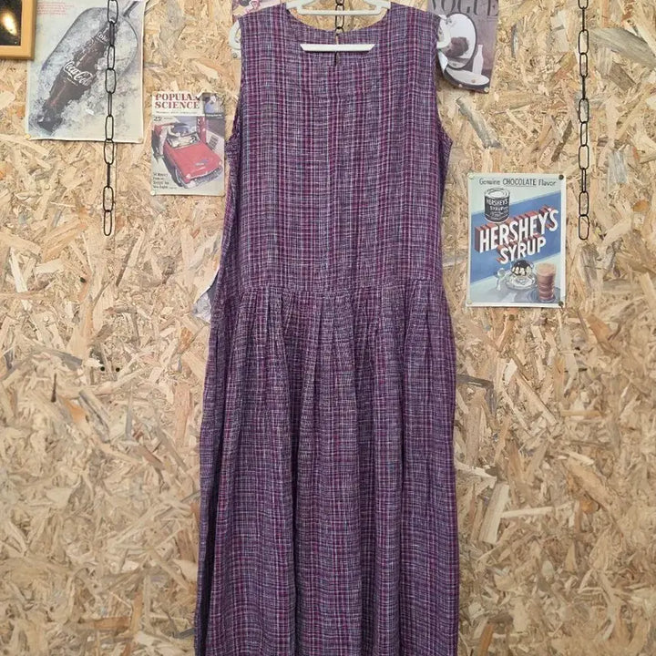 [BUNJANG] Check Pattern Sleeveless Long Dress / 체크 패턴 민소매 원피스 F
