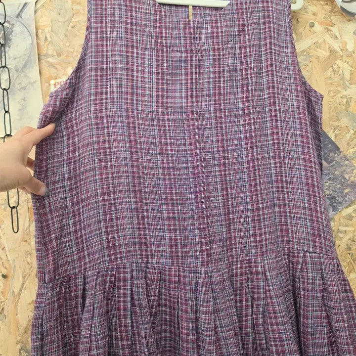 [BUNJANG] Check Pattern Sleeveless Long Dress / 체크 패턴 민소매 원피스 F