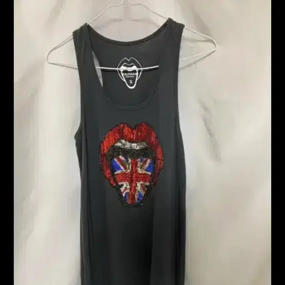[BUNJANG] HALFMAN Sequin Union Jack Print Tank Top / HALFMAN 스팽글 립 프린팅 유니언잭 티셔츠