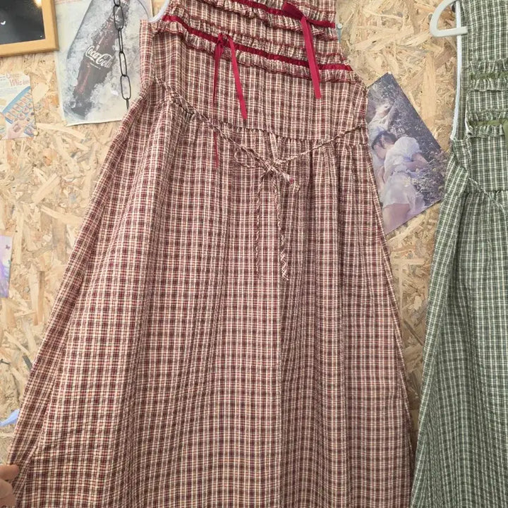 [BUNJANG] Checkered Frill Dress (Red/Green) / 미사용) 체크무늬 프릴 원피스 (빨강/초록)