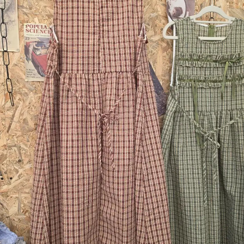 [BUNJANG] Checkered Frill Dress (Red/Green) / 미사용) 체크무늬 프릴 원피스 (빨강/초록)
