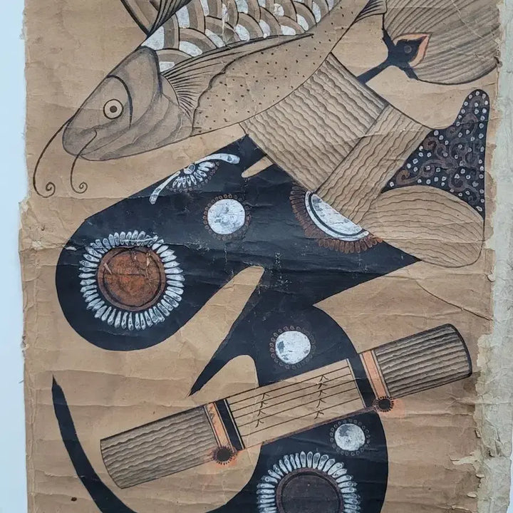 [BUNJANG] Korean Folk Painting "Mundodo" Antique Scroll / 문자도 그림 골동품