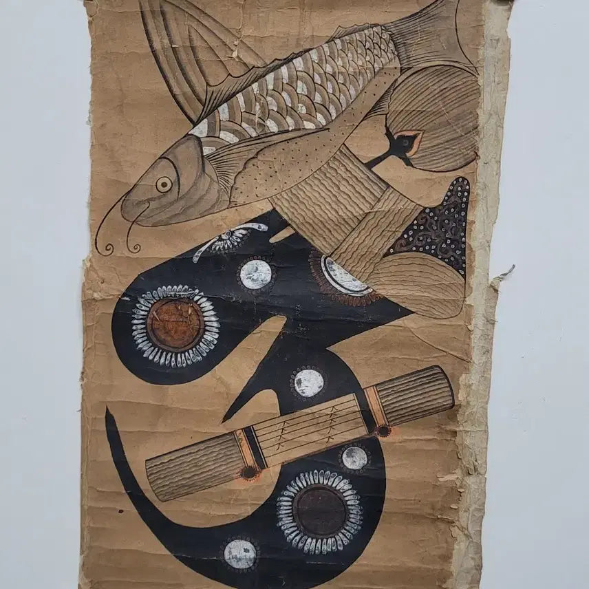 [BUNJANG] Korean Folk Painting "Mundodo" Antique Scroll / 문자도 그림 골동품