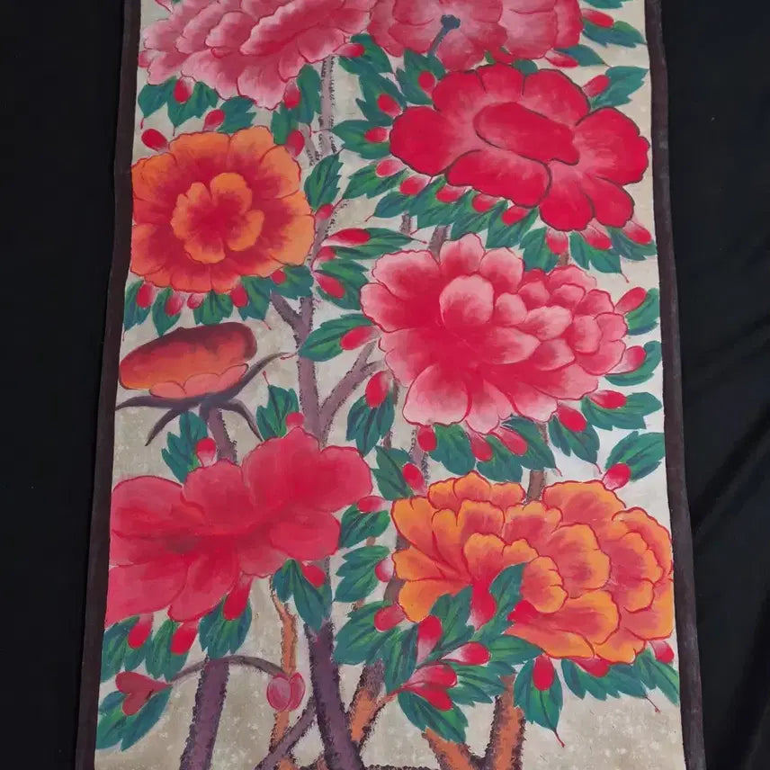 [BUNJANG] Danchae Painting of National Peonies, Antique Korean Art / 연대감 있는 모란화 국모란도 당채 화폭(7) 고화 그림 골동품 수집품
