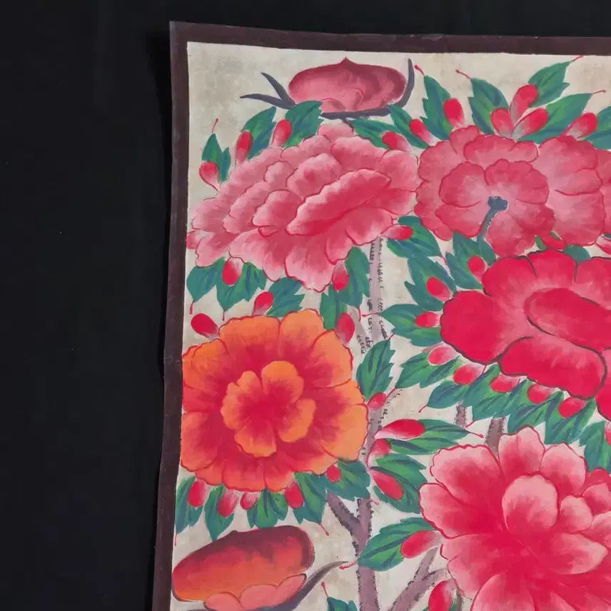 [BUNJANG] Danchae Painting of National Peonies, Antique Korean Art / 연대감 있는 모란화 국모란도 당채 화폭(7) 고화 그림 골동품 수집품