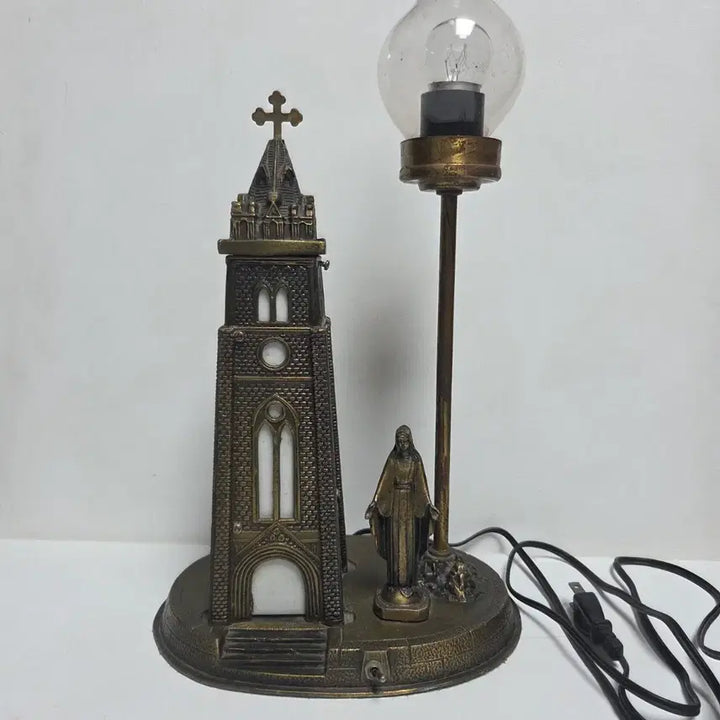 [BUNJANG] 1970s Korean Madonna Cathedral Lamp Metal Religious Figurine / 레어 레어 레어 70년대 국산 성모성당 램프 금속 성당 성모마리아