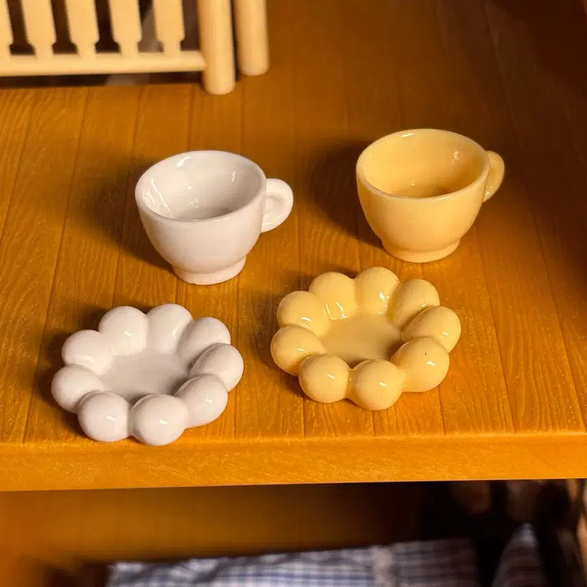 [BUNJANG] Miniature Teacup Set (White/Yellow) / 미니어처 찻잔 세트 (화이트/옐로우)