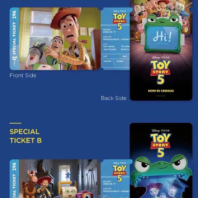 [BUNJANG] Toy Story 5 Special Ticket 2-Type Set / 토이스토리5 스페셜티켓 2종 1세트 (포스터추가가능)
