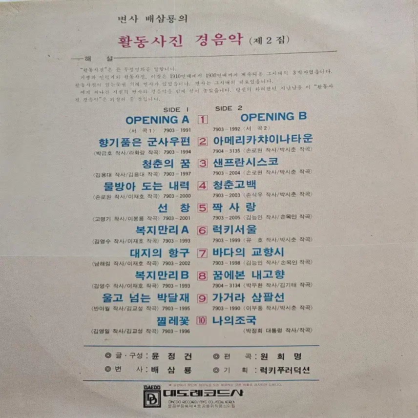 [BUNJANG] Bae Sam-ryong 2nd Album Activity Music LP / 활동사진경음악 제2집 / 배삼룡LP