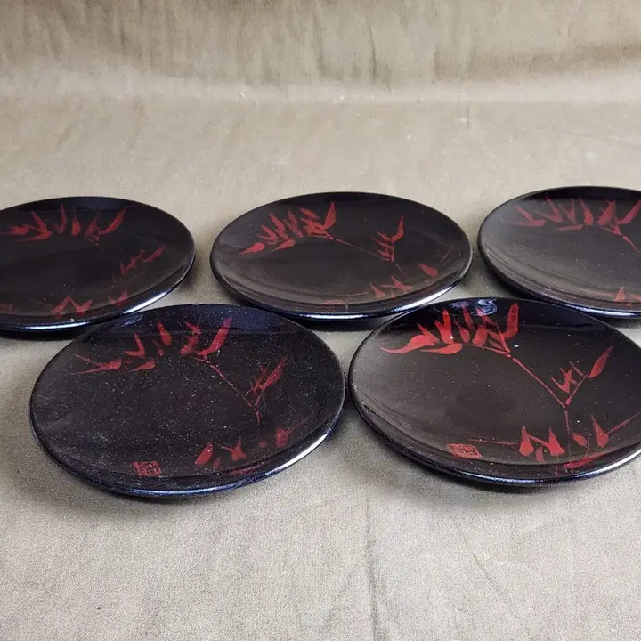 [BUNJANG] Korean Lacquerware Dasik Plate Set with Bamboo Motif / 육필그림 출중한 칠기 다식접시
