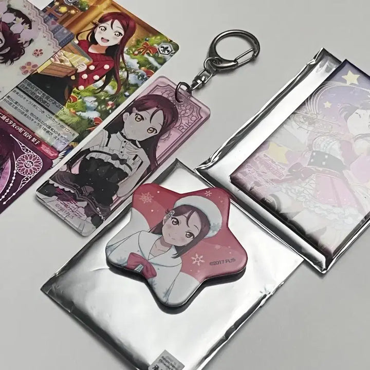 [BUNJANG] Love Live! Sunshine!! Riko Sakurauchi Badge, Wafer Card, and Keychain Set / 러브라이브) 선샤인 사쿠라우치 리코 뱃지, 웨하스, 키링 세트