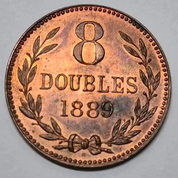 [BUNJANG] Rare 1889 UK Guernsey 8 Doubles Coin / 희귀 영국 건지 미사용 1889년 8더블.외국주화 주화 동전 화폐