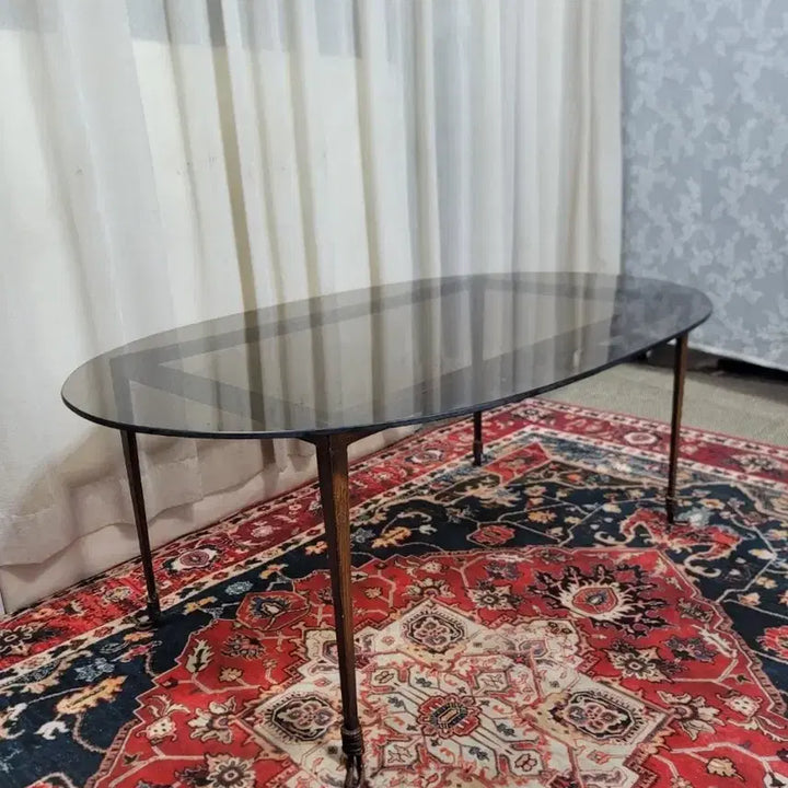 [BUNJANG] 70s-80s Italian Vintage Mid-Century Modern Smoke Glass &amp; Steel Coffee Table / 70-80s 이태리 빈티지 스모크 글라스 &amp; 스틸 테이블