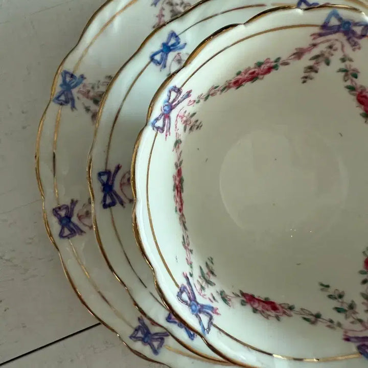 [BUNJANG] George Warrilow &amp; Sons Purple Ribbon Bone China Tea Cup Trio / 영국 앤틱 리본티잔트리오