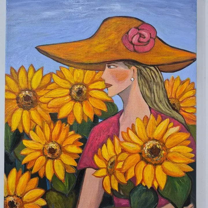 [BUNJANG] Woman Holding Sunflowers Painting Canvas / 해바라기꽃을 안고 있는 여인