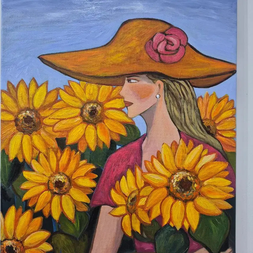 [BUNJANG] Woman Holding Sunflowers Painting Canvas / 해바라기꽃을 안고 있는 여인