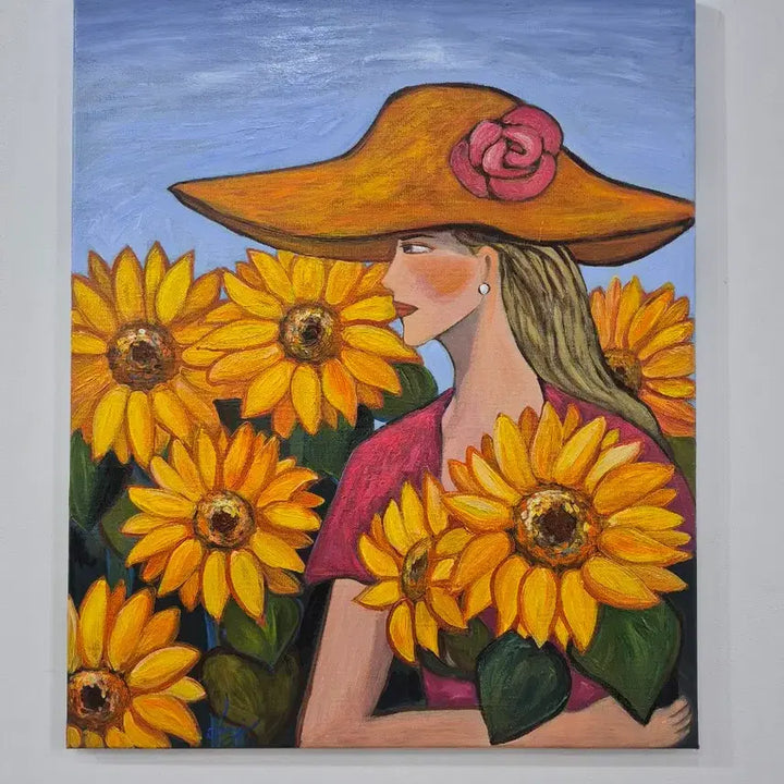 [BUNJANG] Woman Holding Sunflowers Painting Canvas / 해바라기꽃을 안고 있는 여인