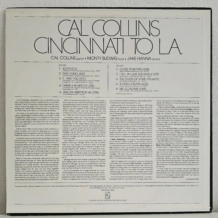 [SOLD OUT] 칼 콜린스(Cal Collins)-Cincinnati To L.A. LP