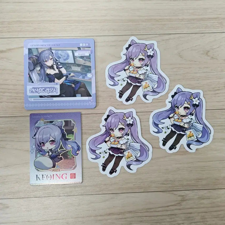 [BUNJANG] Genshin Impact Keqing Coaster + Photocard + Removable Sticker Goods Set / 원신 pc라운지 각청 코스터 + 포토카드 + 리무버블스티커 굿즈