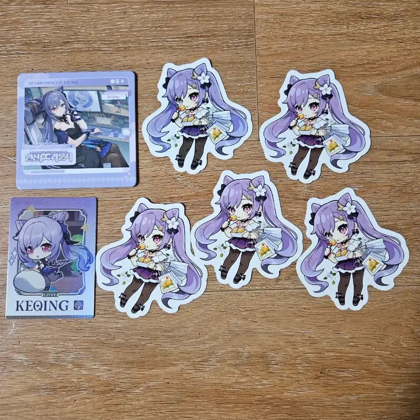 [BUNJANG] Genshin Impact Keqing Coaster + Photocard + Removable Sticker Goods Set / 원신 pc라운지 각청 코스터 + 포토카드 + 리무버블스티커 굿즈 일괄