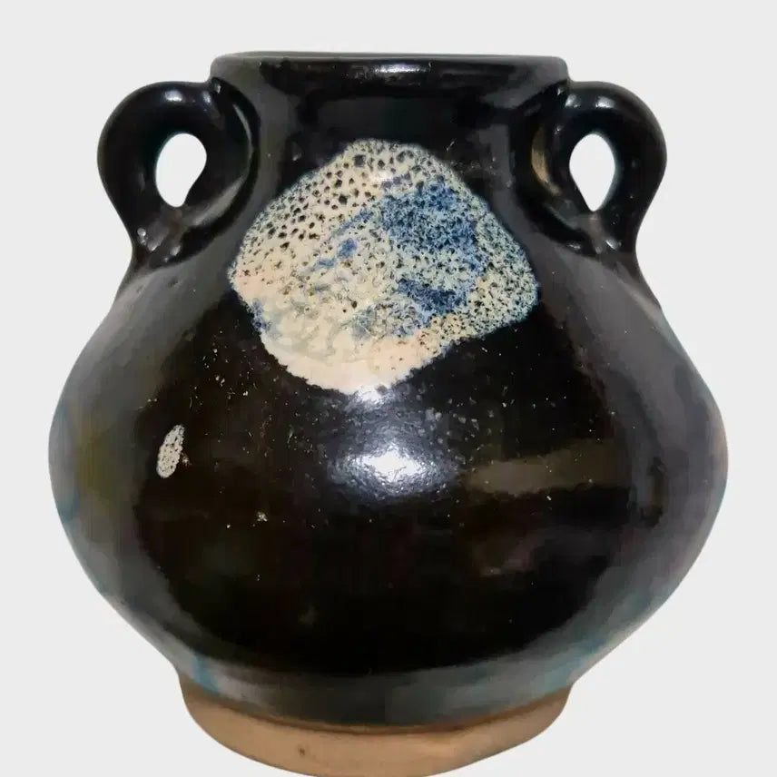 [BUNJANG] Tang Dynasty Black Glazed Twin-Handled Jar with Floral Mottling / 당대 흑유남반요변 소호