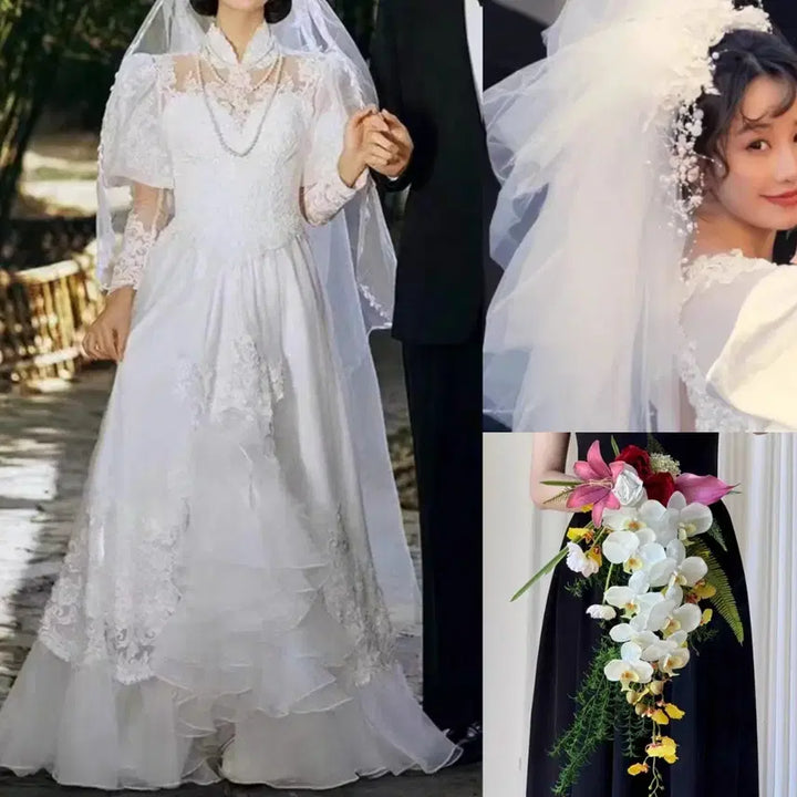 [BUNJANG] Vintage Retro Wedding Dress Full Set / 빈티지 웨딩드레스 복고풍 풀세트