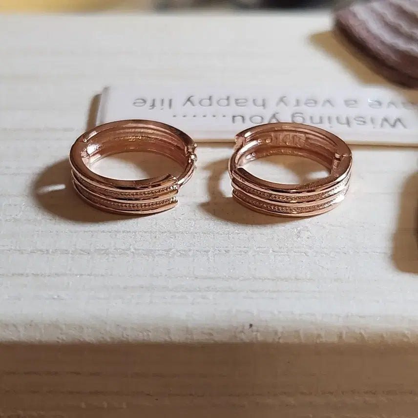 [BUNJANG] 14K Gold Triple Line Hoop Earrings / 14k3줄뒤걸이