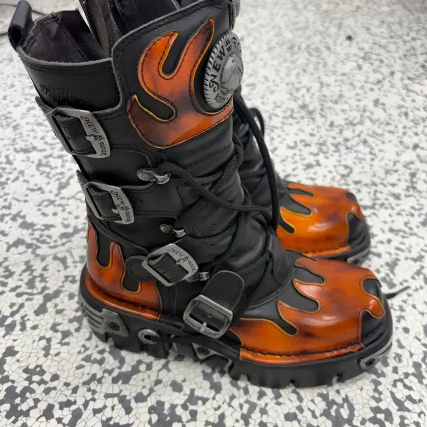 [BUNJANG] New Rock Orange Flame Boots / [스페인 정품] 뉴락(New Rock) 오렌지 플레임 부츠 판매