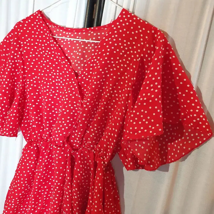 [BUNJANG] Red Dot Pattern Puff Sleeve Blouse / 레드 도트 패턴 퍼프소매 블라우스  2508641