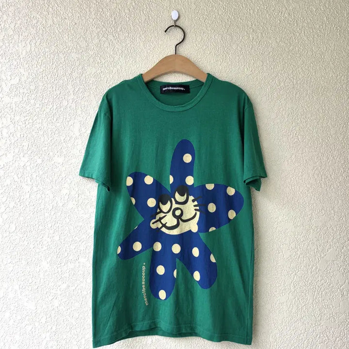 [BUNJANG] Merci Bokku Flower Cat Print T-Shirt Cotton / 메르시보꾸 플라워 캣 (made in japan)ㄸ