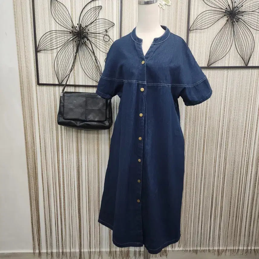 [BUNJANG] A-Line Button-Front Denim Dress Size L / A라인 똑딱단추형 데님 원피스 L사이즈