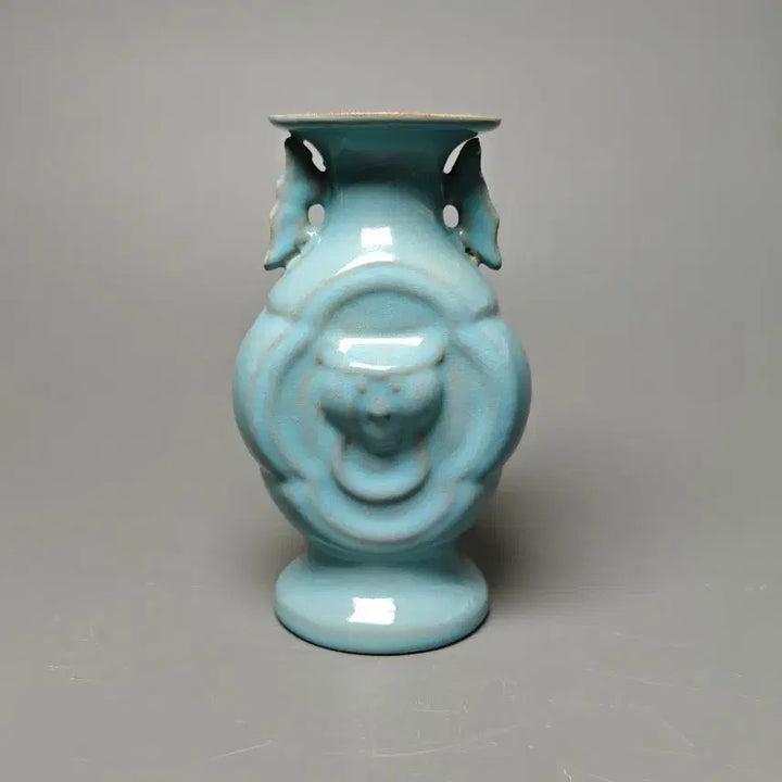 [BUNJANG] Song Yeoyo Celadon Porcelain Double-eared Vase with Raised Face Design / 송 여요 청자 양각귀면상 쌍이편병 중국도자기 골동품 고미술품 수집품